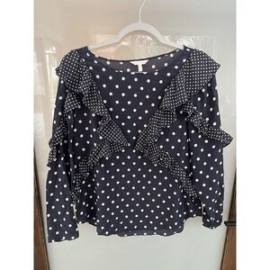 Rebecca Taylor Top & Pants Dot Ruffle Navy  Women's 10 & Matching Pants 8 NWOT